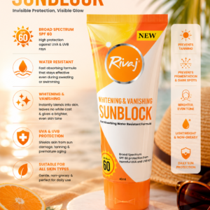 rivaj whitening & vanishing sunblock spf 60 – broad spectrum uv protection