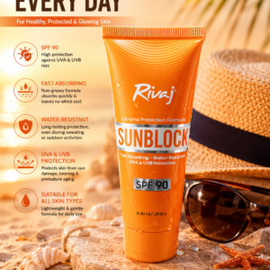 rivaj extreme protection sunblock spf 90 – fast absorbing & water resistant