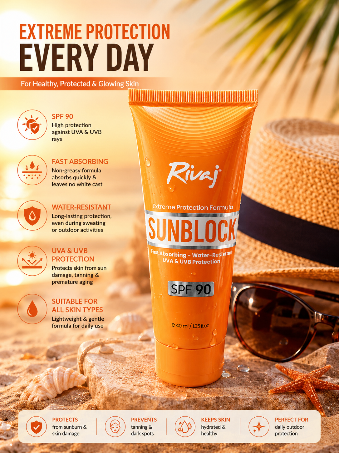rivaj extreme protection sunblock spf 90 – fast absorbing & water resistant rivaj extreme protection sunblock spf 90 – fast absorbing & water resistant