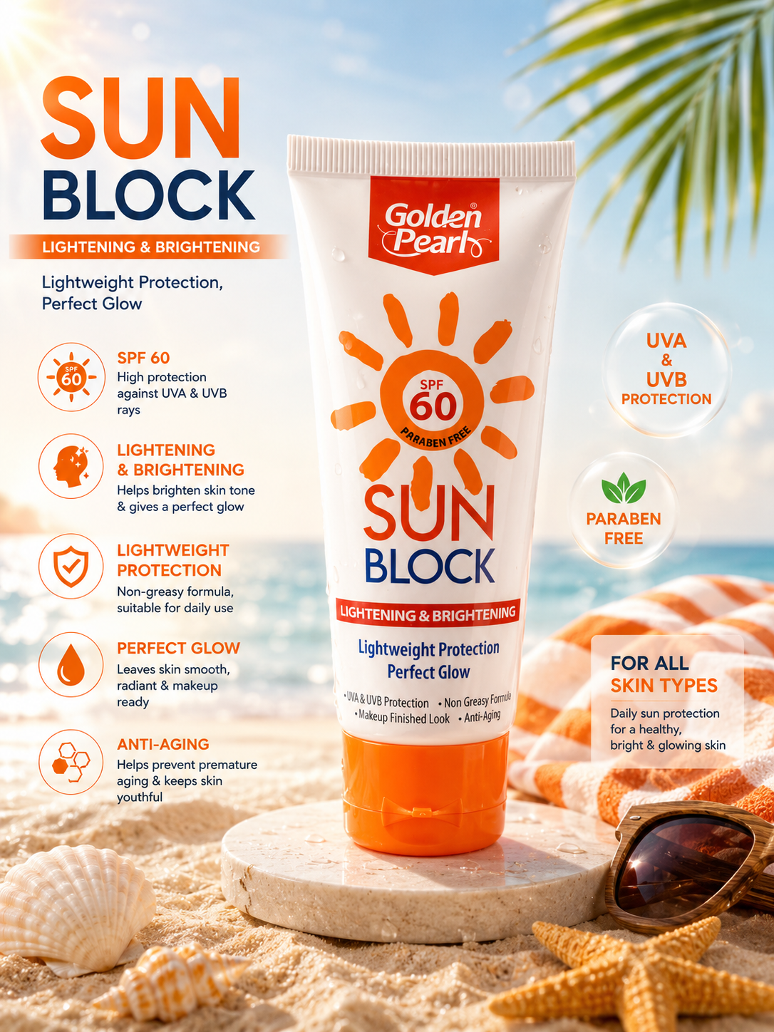 golden pearl sun block spf 60 – lightweight uva & uvb protection golden pearl sun block spf 60 – lightweight uva & uvb protection