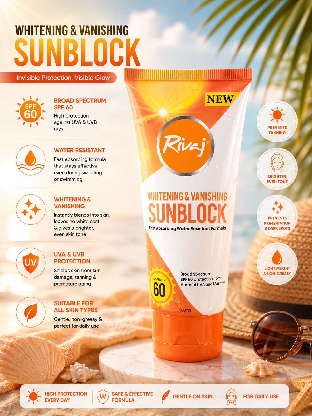 rivaj whitening & vanishing sunblock spf 60 – invisible protection & visible glow rivaj whitening & vanishing sunblock spf 60 – invisible protection & visible glow
